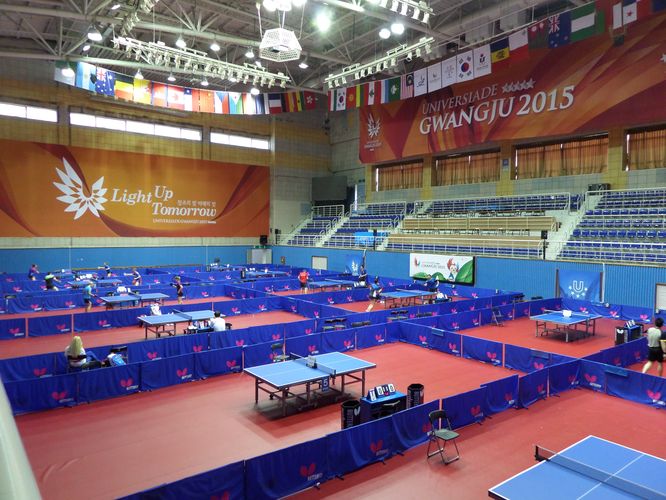 Endlich geht es in die Halle des Jangseon Honggildong Gymnasiums (©Flemming)