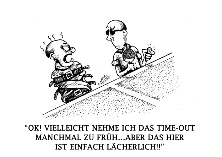 Was tun, wenn ein Spieler die Auszeit nimmt, der Doppelpartner will aber noch nicht? (©Laven) ZUR REGEL 