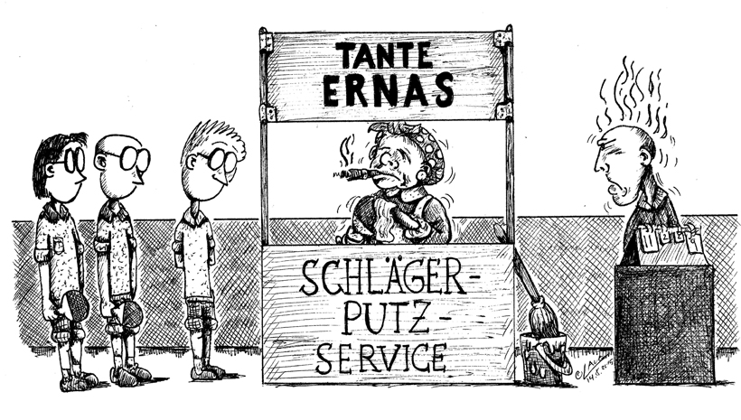 Darf man den Schläger im Spiel mit einem feuchten Tuch reinigen? (©Laven) ZUR REGEL 