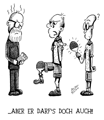 Ein Spieler bindet sich wegen einer Behinderung den Schläger an der Hand fest. Was passiert in der Satzpause? (©Laven) ZUR REGEL