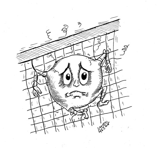 Der Ball bleibt beim Spielstand von 7:6 in der Netzgarnitur hängen. Was passiert? (©Laven) ZUR REGEL