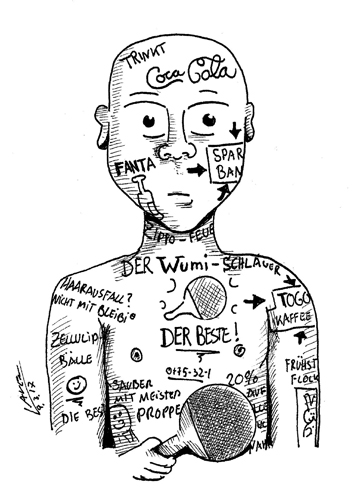 Ist es zulässig, die eigene Haut - zum Beispiel durch Auftragen eines temporären Bodytattoos - für Werbung zu nutzen, oder darf nur die Kleidung als Werbeträger dienen? (©Laven) ZUR REGEL