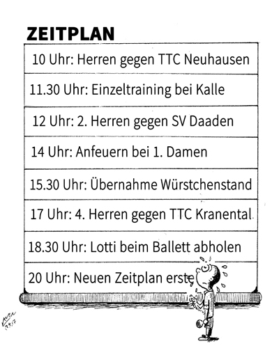 Ein Spieler der 2. Herrenmannschaft will sowohl das Spiel seines Teams bestreiten als auch bei der 1. Mannschaft aushelfen, die ein wenig zeitversetzt in derselben Halle spielt. Unter welchen Voraussetzungen darf er das? (©Laven) ZUR REGEL