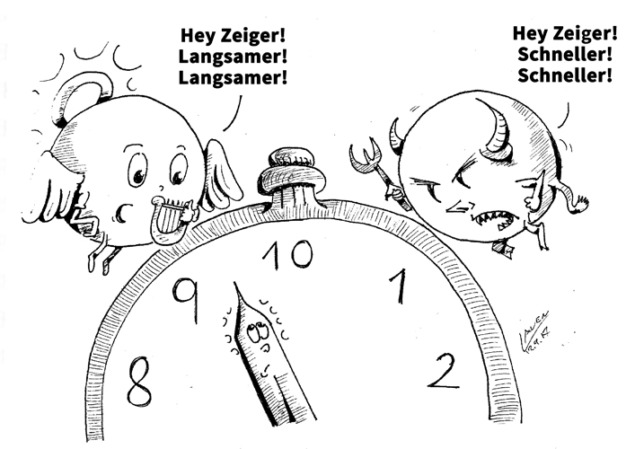 A schlägt beim Spielstand 8:10 auf. Als der Ball, zurückgeschlagen von X, auf der Spieloberfläche aufkommt, zeigt die Uhr an, dass zehn Minuten reine Spielzeit abgelaufen sind. Wie entscheidet der Schiedsrichter? (©Laven) ZUR REGEL