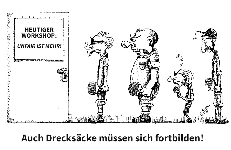 Spieler A liegt im Entscheidungssatz mit 10:2 in Führung. Er hat bereits sein Time-Out genommen und bereits eine gelbe Karte gezeigt bekommen. Nun holt sein Gegenspieler Punkt für Punkt auf. Man merkt deutlich, dass Spieler A mit jedem Punktgewinn seines Gegners nervöser wird. Um sich zu konzentrieren und den Gegner aus dem Rhythmus zu bringen, fängt der Spieler an, seine Schuhe zwischen jedem Ballwechsel neu zu schnüren, seine Nase zu putzen und Ähnliches. Zudem lässt er sich richtig viel Zeit, bis er zum nächsten Ballwechsel spielbereit ist. Wie muss sich der Schiedsrichter verhalten? (©Laven) ZUR REGEL