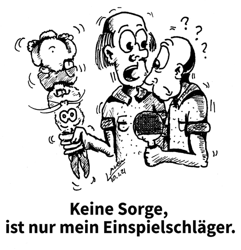Ein Spieler spielt sich in der offiziellen Einspielzeit mit einem nicht regelgerechten Schläger ein, tauscht ihn aber vor Beginn des Einzels rechtzeitig aus. Darf er das? ZUR REGEL 