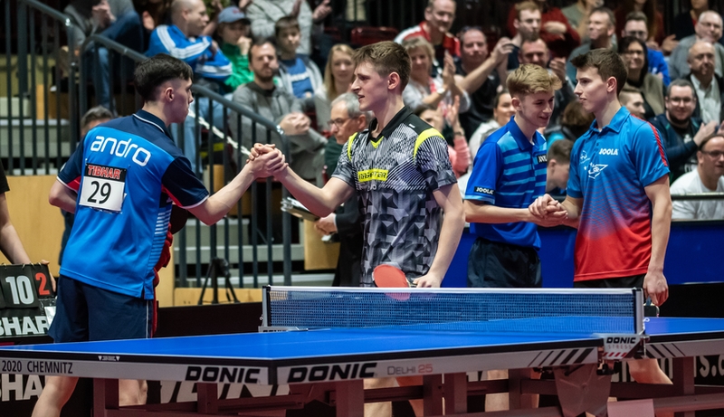 Im Herren-Doppel machten Benno Oehme und Johann Koschmieder gegen Dennis Klein und Cedric Meissner ein starkes Spiel, unterlagen aber im Entscheidungssatz. (©Gohlke)