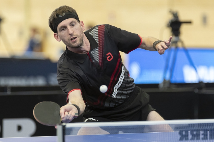 Konzentrierter Blick bei Steffen Mengel. Der Bundesligaspieler aus Mühlhausen steht im Einzel-Halbfinale. (©Schiefer)