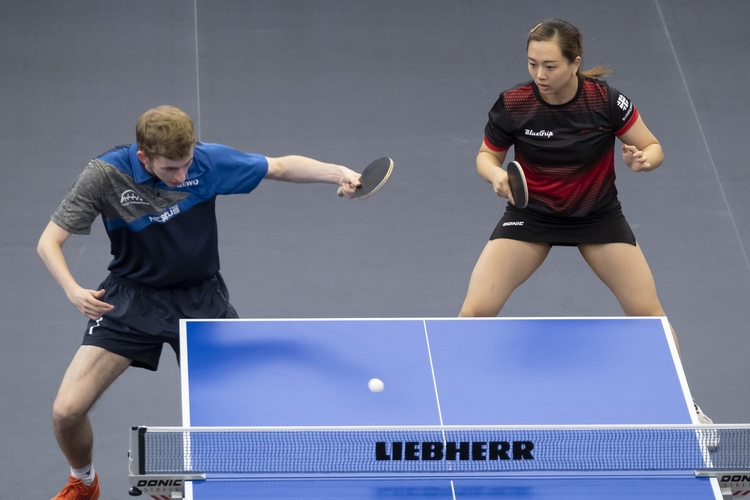 Im Finale des Mixed-Doppels hatten sich Wan und Mantz zuvor als Gegnerinnen gegenübergestanden. Zusammen mit Cedric Meissner besiegte Wan die Langstädterin Mantz und ihren Doppel-Partner Fanbo Meng. (©Schiefer)