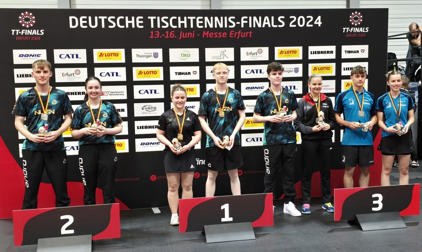 Bereits am Donnerstabend wurde der erste Titel vergeben. Andre Bertelsmeier und Mia Griesel triumphierten in der Mixed-Konkurrenz der Jugend 19. (©Gohlke)