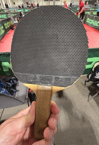 Auf der Rückhand klebt ein Donic Piranja FD TEC (©Gohlke)
