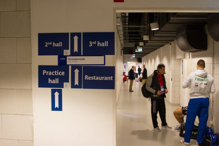 Und nun geht es durch die Katakomben der Halle zu den anderen Schauplätzen dieser EM (©Fabig)