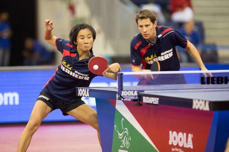 Liu Jia und Robert Gardos mussten den Spaniern überraschend zum Sieg gratulieren (©Fabig)