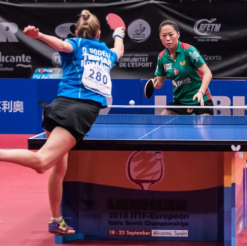 Daniela Monteiro Dodean setzte gegen Yu Fu alles ein - und siegte mit 4:2. (©Gohlke)