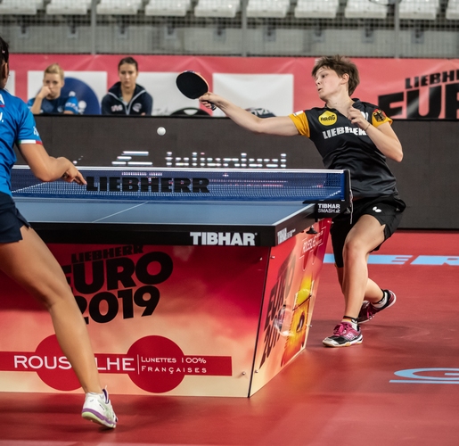 Nina Mittelham zog rasch den Schlussstrich unter den 3:0-Sieg und die deutschen Damen stehen damit souverän im Viertelfinale. (©Gohlke)