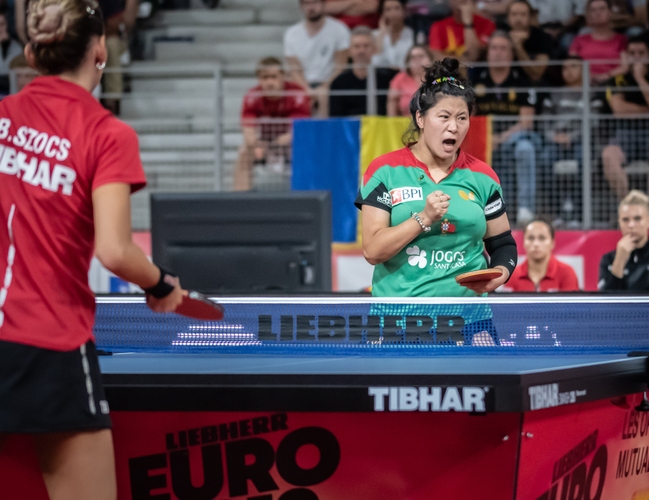 Shao Jieni hatte schon gegen Deutschland eine starke Leistung gezeigt. Auch mit Bernadette Szöcs konnte sie mithalten. (©Gohlke)