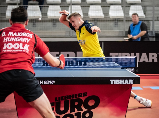 Ihre männlichen Kollegen hatten ein paar mehr Probleme gegen Ungarn. Auch wenn Vize-Weltmeister Mattias Falck offenbar die Richtung vorgeben wollte, verlor er gegen Bence Majoros. (©Gohlke)