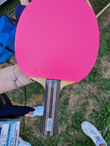 Von der Rückhand strahlt es pink, hier klebt ein Quantum X (©Gohlke)