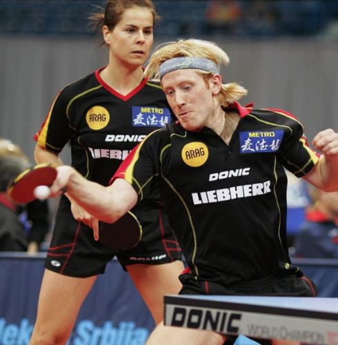 Ein eingespieltes Mixed-Doppel bei der EM in Belgrad 2007: Das heutige Ehepaar Elke Schall und Christian Süß. (©Roscher)
