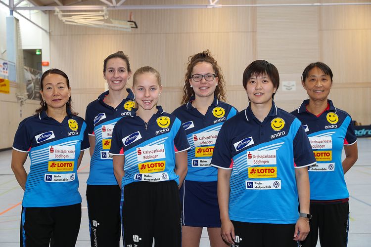 Die Damen des SV Böblingen von links nach rechts: Yanhua Yang-Xu, Rosalia Behringer, Annett Kaufmann, Alexandra Kaufmann, Mitsuki Yoshida und Qianhong Gotsch. (©Volker Arnold)