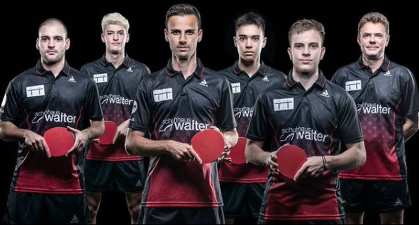 Erstmals auch in der Champions League vertreten ist der TTC Neu-Ulm, mit dabei: Ioannis Sgouropoulos, Lev Katsman, Tiago Apolonia, Kay Stumper, Vladimir Sidorenko und Trainer Dmitrij Mazunov. (©Verein)