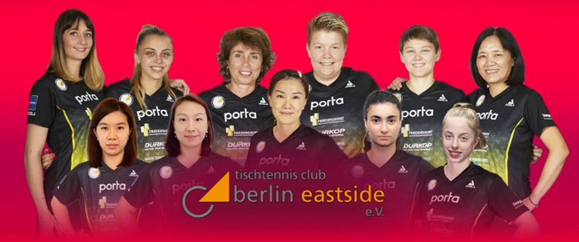 Der amtierende Meister aus Berlin, hinten (v.l.n.r.): Kathrin Mühlbach, Sabine Surjan, Trainerin Irina Palina, Jessica Göbel, Nina Mittelham, Ding Yaping; vorne: Lee Ho Ching, Li-Kath Ran, Shan Xiaona, Elizabet Abraamian und Josephina Neumann. Es fehlen: Ning Jing, Lin Ye, Tie Yana, Huang Yu-Chiao und Zhang Ziwei. (©Verein) 