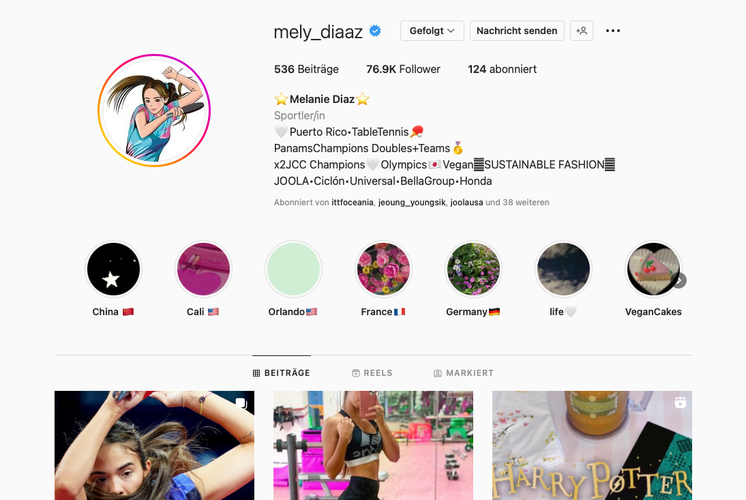 Melanie Diaz ist ein gutes Beispiel dafür, dass die Spielstärke nicht allzu viel über die Followerzahl aussagt. Die 116 der Welt aus Puerto Rico kommt auf 76.900 Follower. (©Instagram)