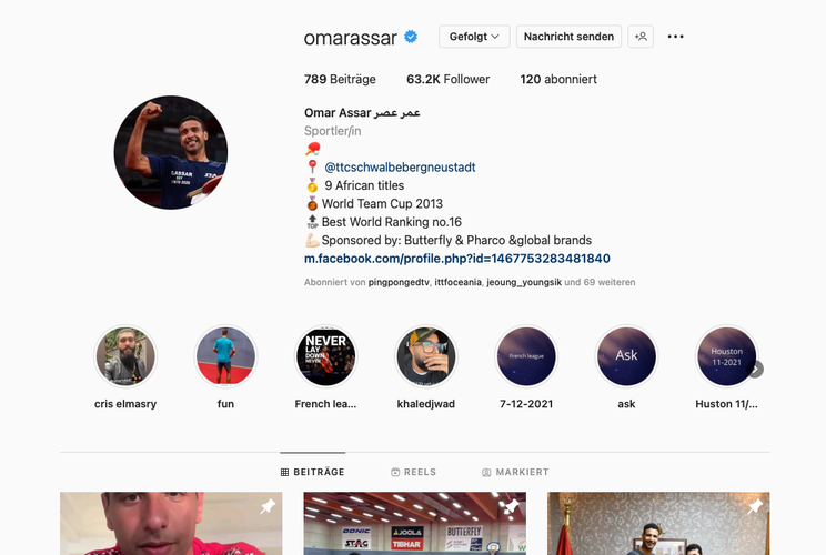 Es folgt ein großer Sprung. Der Ex-Borusse Omar Assar kommt schon auf 63.200 Anhänger. (©Instagram)