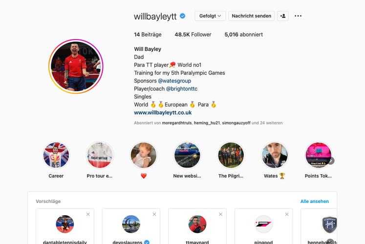 Mit dem Briten Will Bayley reiht sich auch ein Para-Spieler ins Ranking ein. (©Instagram)