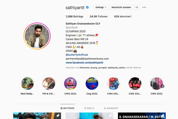 Sathiyan Gnanasekaran aus Indien kommt auf die gleiche Anzahl. (©Instagram)