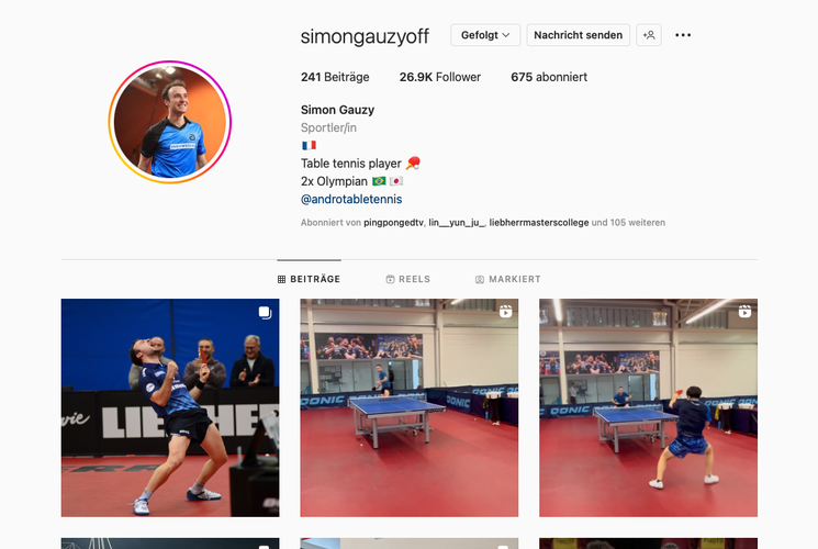 Simon Gauzy (26.900) ist der reichweitenstärkste Franzose. Die Lebrun-Brüder liegen zum Vergleich noch weit unter der 20.000er-Marke. (©Instagram)