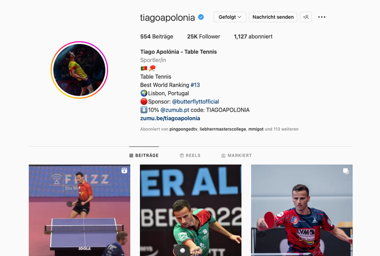 Über dieselbe Zahl der Anhängerschaft darf sich der in der Weltrangliste weiter vorne anzutreffende Tiago Apolonia freuen. (©Instagram)