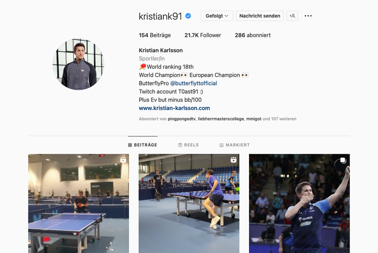 Der langjährige Düsseldorfer Kristian Karlsson kommt auf 21.700 Follower. (©Instagram)