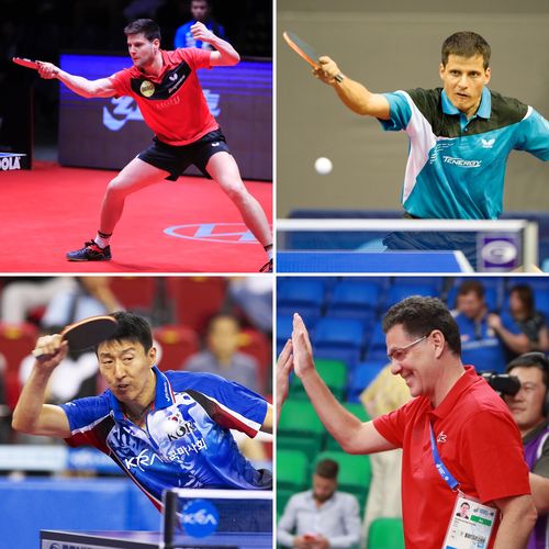 Jetzt wird's international mit Dimitrij Ovtcharov, Alexey Smirnov, Oh Sang Eun und Patrick Chila.(©ITTF)