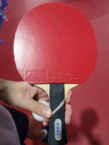 Die Vorhandseite ist ebenfalls vom dem Victas V>15 Extra bedeckt. Das ZX-Gear-Holz stammt ebenfalls aus dem Sortiment seines Sponsors Victas. (©Gohlke)