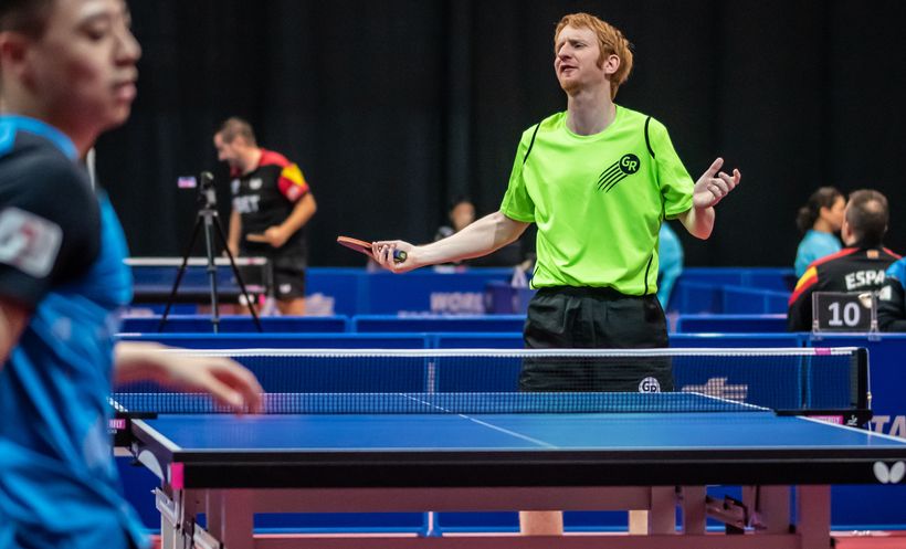 Gavin Rumgay aus Schottland blieb bei den German Open ohne Satzgewinn. Der 35-Jährige verstand die Welt nicht mehr. (©Gohlke)