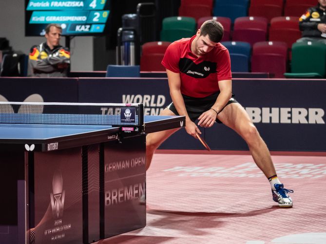 Auch Patrick Franziska bestritt sein Spiel gegen Kirill Gerassimenko erfolgreich, musste allerdings zwischenzeitlich trotzdem Punktverluste hinnehmen. (©Gohlke)