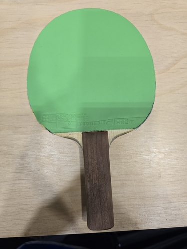 Auch Jonas Rinderer mag bunte Beläge. Er spielt mit dem andro Rasanter R48 auf der Rückhand. (©Gohlke)