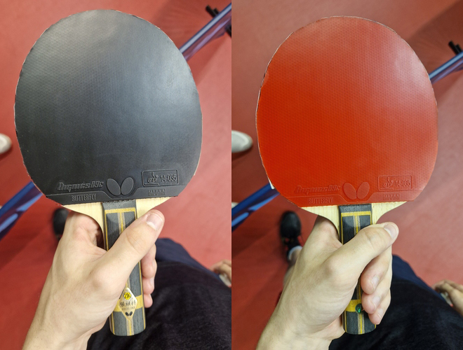 Auf seinem Zhang Jike Super ZLC sind zwei Dignics 09c (ebenfalls von Buttterfly) befestigt. (©Gohlke)