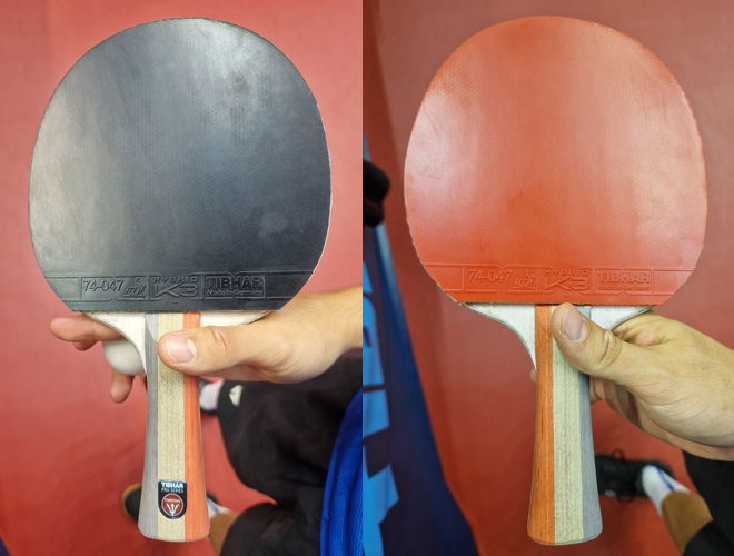 Und zwar mit zwei TIBHAR-Belägen Hybrid K3 auf dem TIBHAR-Holz Fortino Force Series F - das gleiche wie Bianca Mei Rosu. (©Gohlke)