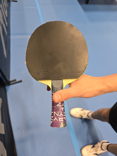Sein Landsmann Federico Vallino vertraut auf der Vorhandseite dem andro Rasanter R53. Als Holz hat sich der Südeuropäer das Butterfly Timo Boll ALC ausgesucht. (©Gohlke)