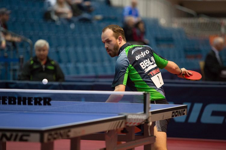 Penholder-Spieler Diego Hinz wurde Dritter in dieser Gruppe und schied ebenfalls aus. (©Fabig)