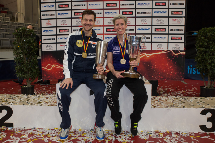 Die beiden Deutschen Meister: Timo Boll und Kristin Silbereisen (©Fabig)
