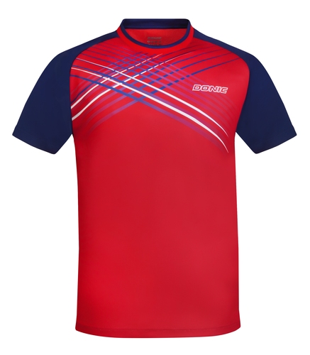 Gut zu den Polo-Shirts RIVA passen die T-SHIRTS ATTACK, die ebenfalls aus feuchtigkeitstransportierendem DRYLITE-Funktionsmaterial bestehen. Hier haben wir das Shirt ATTACK in rot. Weitere Infos unter: www.donic.com (©DONIC)