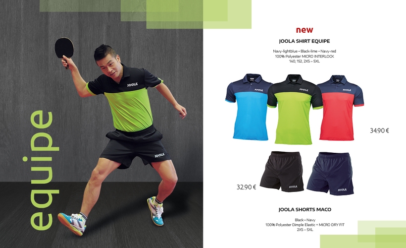 Das JOOLA Shirt Equipe und die JOOLA Shorts Maco gibt es in drei bzw. zwei Farben zu kaufen (©JOOLA)