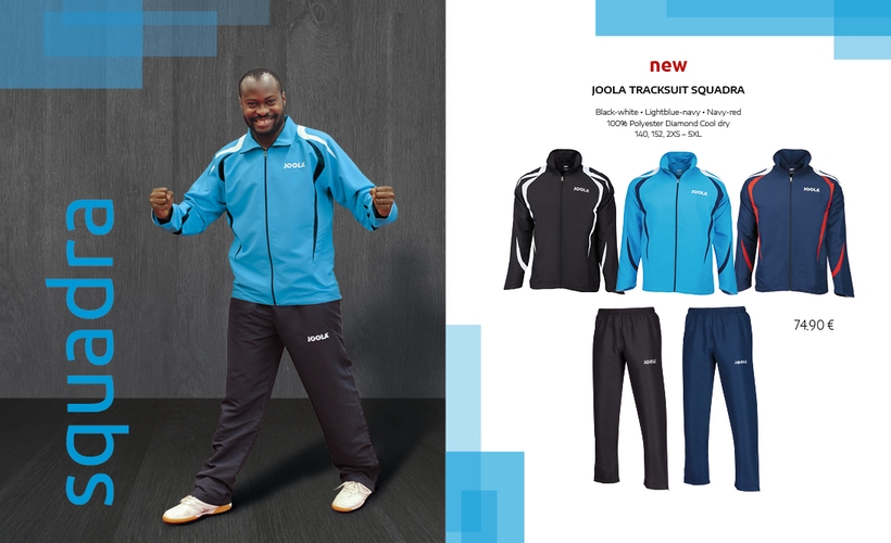 Die ideale Ergänzung dazu: Der JOOLA Tracksuit Squadra, dessen Jacke es in drei verschiedenen Farben zu kaufen gibt, während zwei Hosen zur Auswahl stehen. (©JOOLA)