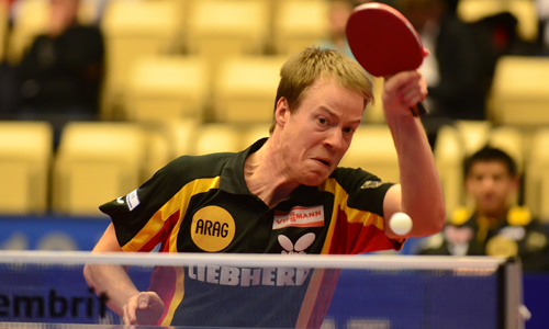 Patrick Baum hatte das Viertelfinale spielerisch eigentlich schon erreicht, dann wurde er wegen seines Schlägers disqualifiziert (©Schillings)