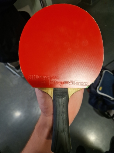 Sein Holz ist ein Prototyp des Synteliac VCI OFF. Dieses hatte er in der Entwicklungsphase von seinem Sponsor andro erhalten und spielt es noch heute (©Gohlke)