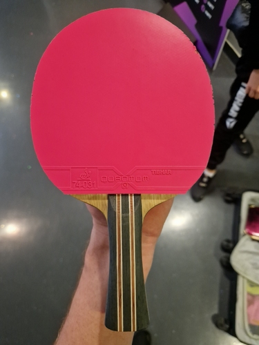 Während auf der Vorhand der Hybrid K3 klebt, spielt sie einen pinken Quantum X Pro auf der Rückhand (©Gohlke)