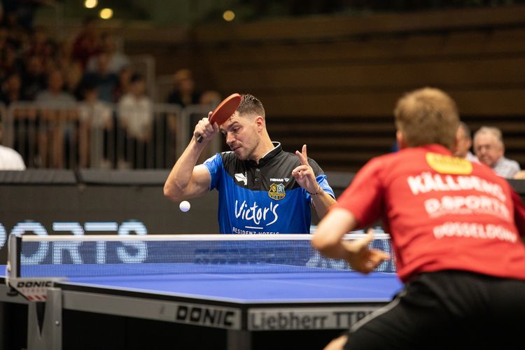 Schon das erste Spiel zwischen Patrick Franziska und Anton Källberg ist äußerst spannend (©Fabig)